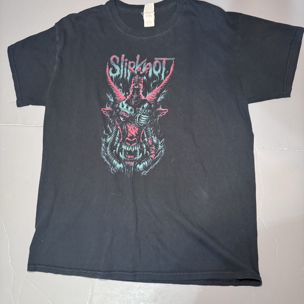Gildan T Shirt Mens L Large Slipknot Band Graphic Baphomet Print Black Metal